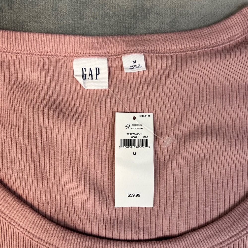 NWT Gap Women's Midi Dress Medium Pink Ribbed Top Cotton Short Sleeve - Picture 3 of 7